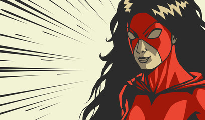 Comic woman superhero in red mask © yuravector
