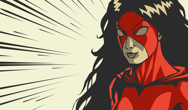 Comic woman superhero in red mask