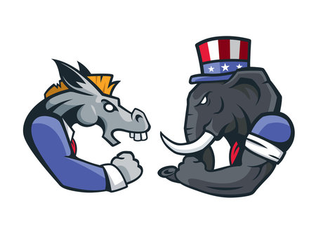 USA Democrat Vs Republican Election Match Cartoon - Power Match Debate
