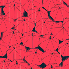 Fototapeta na wymiar an umbrella seamless tile with falling rain in black and red