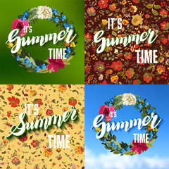 Fototapeta premium Vector Set of Colorful Bright Lettering Summer Cards.