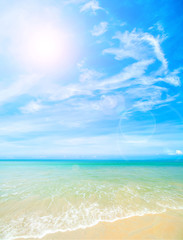 Tropical beach background with blue sky.