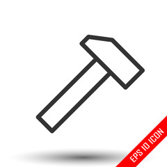 Hammer icon. Simple flat logo of hammer on white background. Vector illustration.