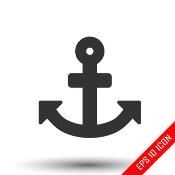 Anchor icon. Simple flat logo of anchor isolated on white background. Vector illustration.