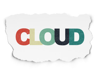 Cloud networking concept: Cloud on Torn Paper background