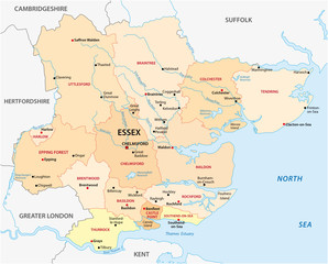 vector administrative map of the county essex, england