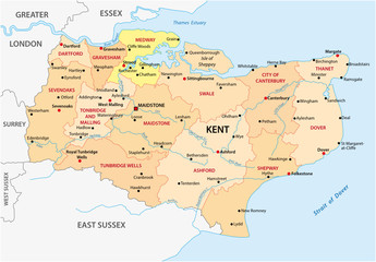 vector administrative map of the county Kent, england