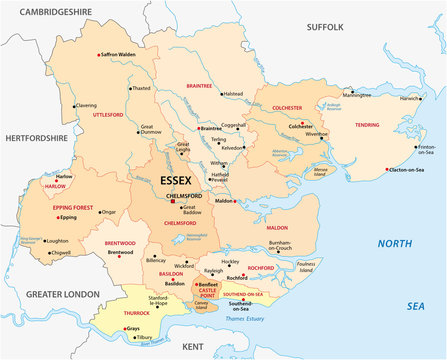 vector administrative map of the county essex, england