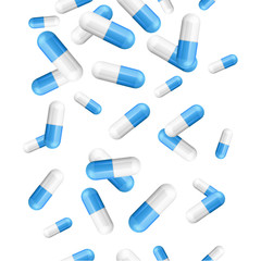 Falling Pills Capsules Background. Vector