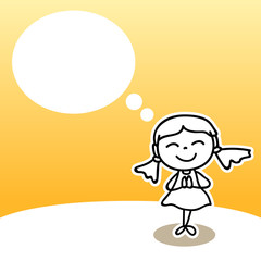 hand drawing cartoon happy girl happy kid with thank you posture