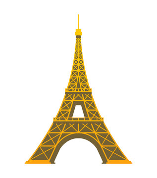 Eiffel Tower isolated over the white background. Destination of Paris, France. Flat style vector illustration