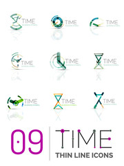 Geometric clock and time icon set