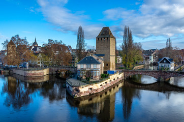 Fototapeta premium Ponts couverts and Petite France view in Strasbourg