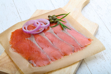 Sliced salmon