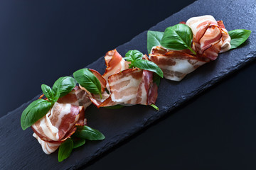 bacon with green basil