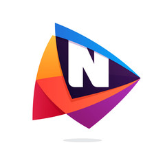 Letter N logo in triangle intersection icon.