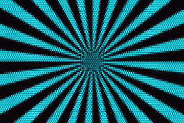 Cyan and black rays from the middle with hexagonl pattern