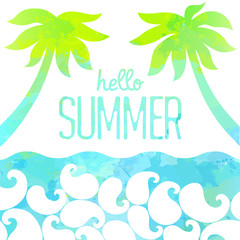 Fototapeta na wymiar Abstract watercolor background. Hello Summer card. Marine image. Vector illustration