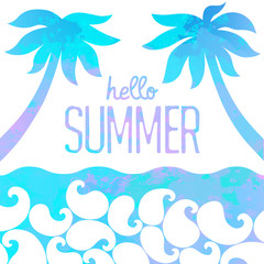 Fototapeta na wymiar Abstract watercolor background. Hello Summer card. Summer poster. Marine image. Vector illustration