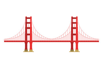 US symbol - Golden Gate Bridge. Vector landmark isolated over the white background. San Francisco, United States of America. Side view. Flat style illustration - obrazy, fototapety, plakaty