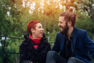 Fototapeta premium Happy couple looking at each other and smiling