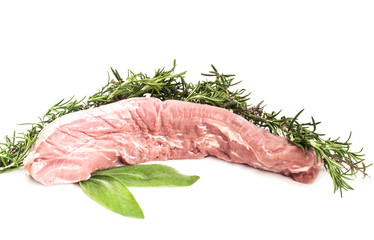 pork loin with aromatic herbs isolated on white