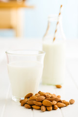 Almond milk and almonds.