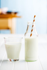 Fresh milk in glass bottle.