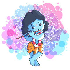 Little cartoon Krishna with a flute.