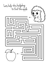 Maze game for kids with hedgehog and apple.