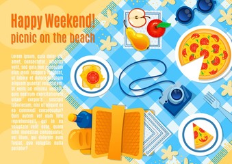 Picnic on the sand vector illustration.