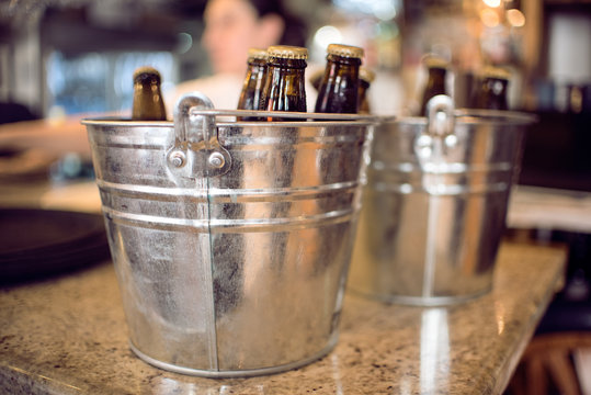 Beer Bottles In Ice Bucket