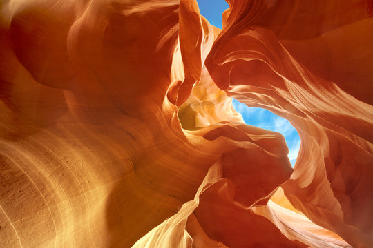 sculpted sandstone walls in Lower Antelope Canyon