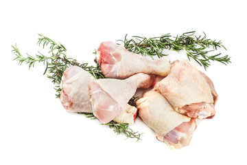chicken breast and legs isolated on white