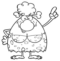 Black And White Smiling Cave Woman Cartoon Mascot Character Pointing