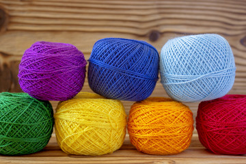 Rainbow balls of cotton yarn for knitting