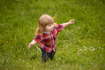 small boy on green grass