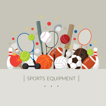 Sports Equipment, Flat Icons Display Label, Objects, Recreation and Leisure