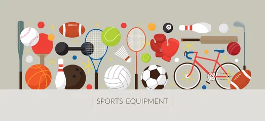 Foto op Plexiglas Sports Equipment, Flat Icons Display Banner, Objects, Recreation and Leisure © muchmania