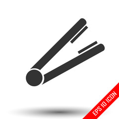 Vector stylish flat icon of curl iron. Hair iron icon. Simple flat logo of hair iron isolated on white background. Vector illustration.