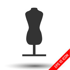 Fashion stand, female torso mannequin icon. Tailor mannequin. Dummy mannequin. Simple flat logo of mannequin isolated on white background. Vector illustration.