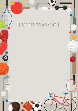 Sports Equipment, Flat Icons Poster Frame, Objects, Recreation and Leisure