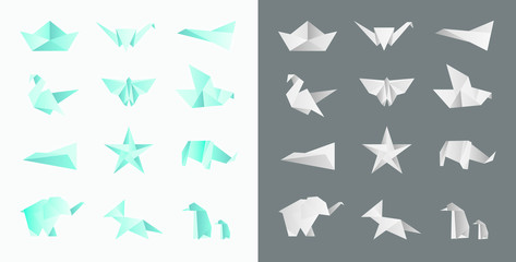 Origami and Folded Paper Ornaments Vector Set