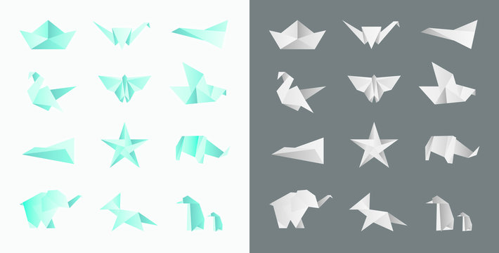 Origami and Folded Paper Ornaments Vector Set