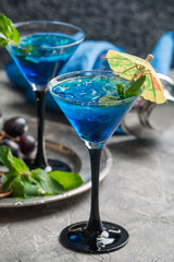 Blue cocktail with ice
