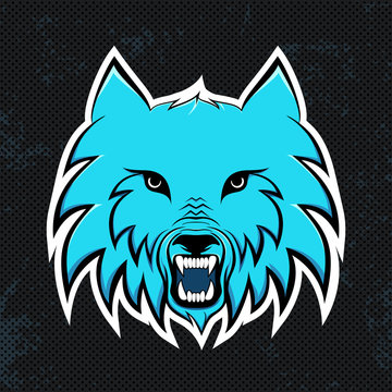 Blue wolf modern vector illustration for logo for a sport team.
