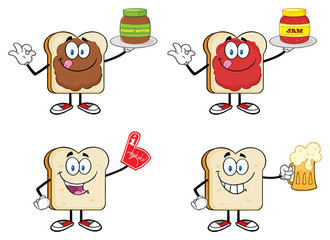 Bread Slice Cartoon Mascot Characters. Illustration Isolated On White Background Collection Set 2