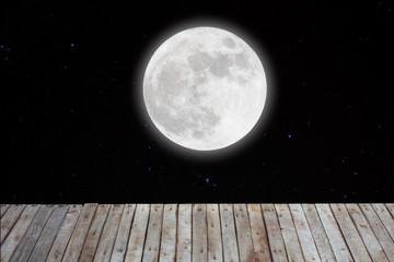 full moon night sky with wood.
