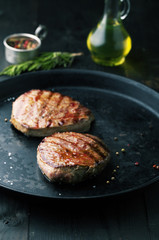 Grilled Beef steak with pepper and salt