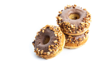various donuts on white background